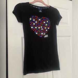 PINK Victoria's Secret Black Tee with Colorful Heart Design